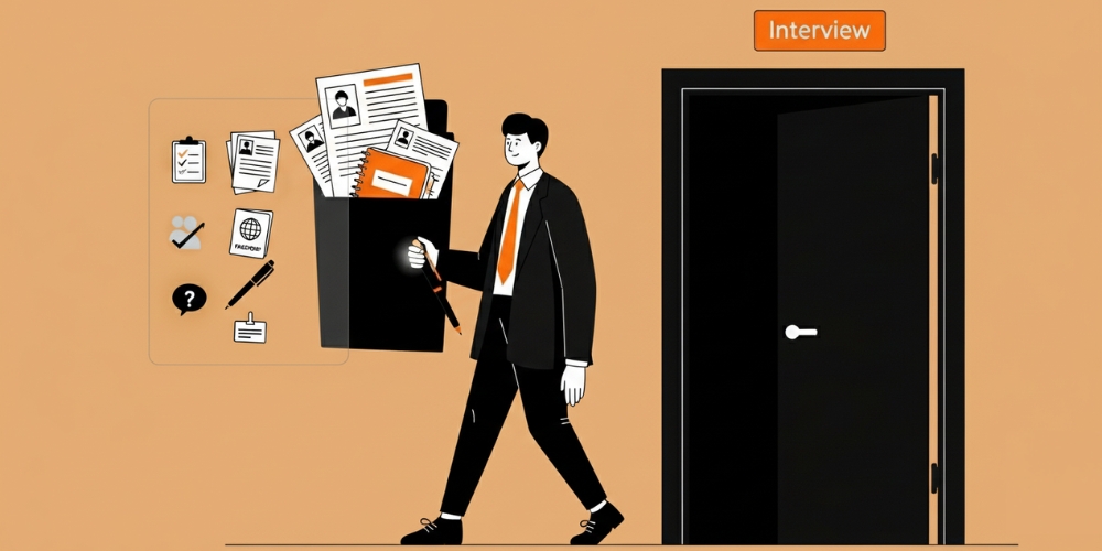 illustration of items to bring to a job interview