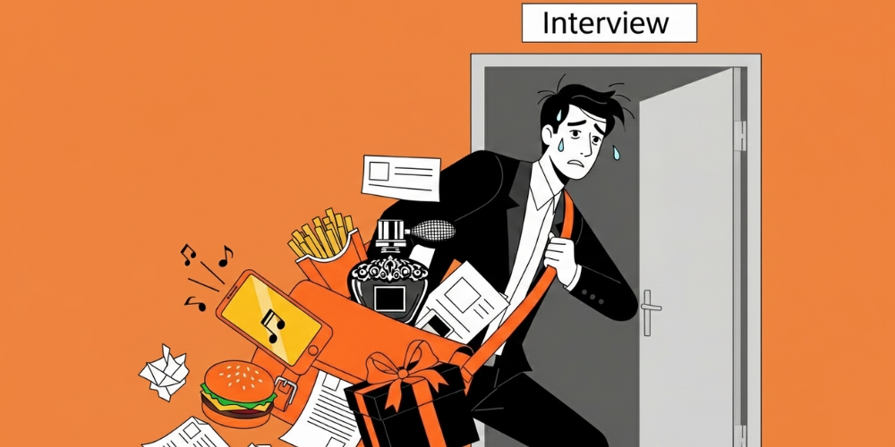 illustration of items not to bring to a job interview