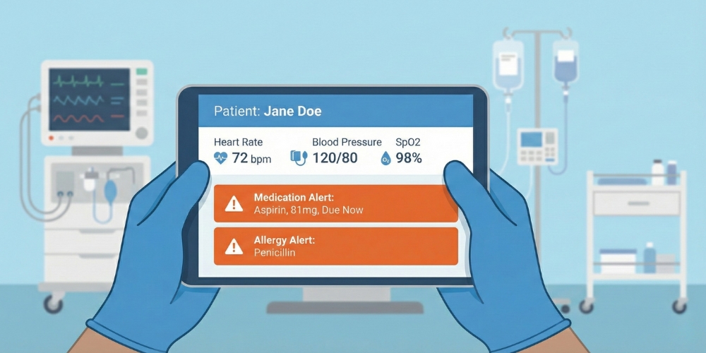 tablet with patient's vitals