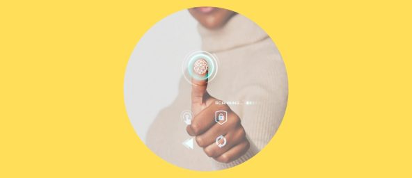 employee verifying thumb print