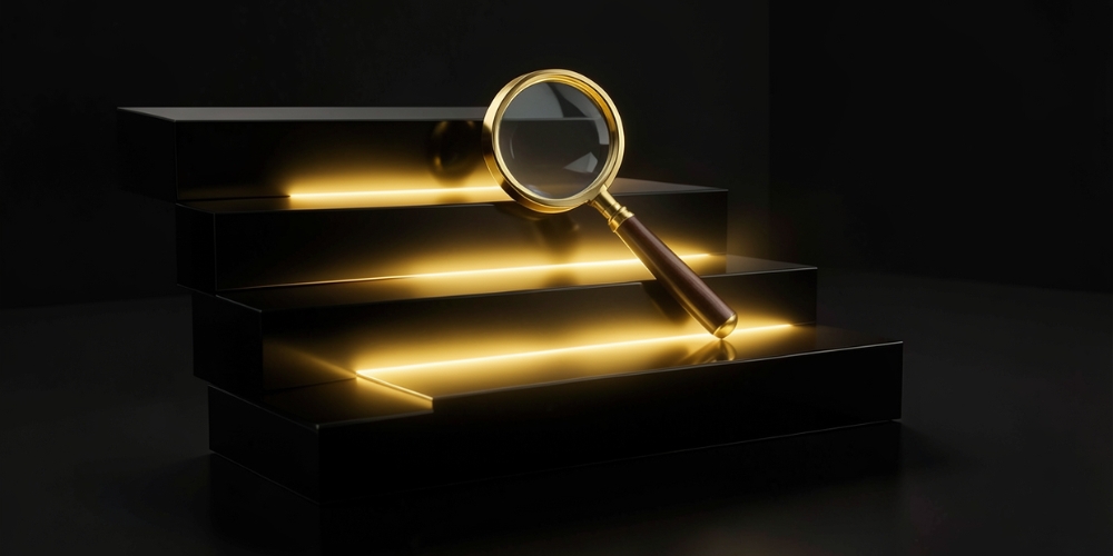 magnifying glass on stairs