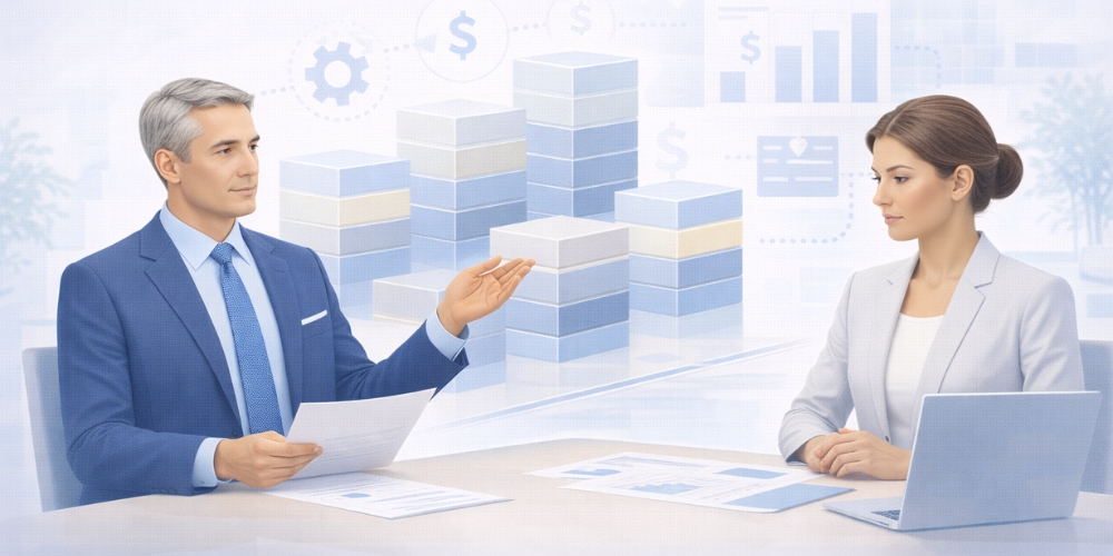 business executives discussing compensation